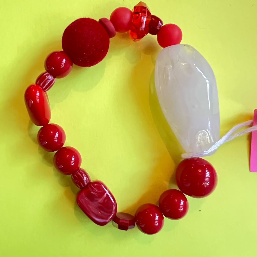 Red and White Beaded Bracelet